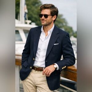 Vintage Navy Blazer Gold Crest Buttons  Sport Coat Mens 44 Old Money